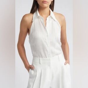 MANGO halter neck linen button up shirt